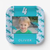 かわいいトカゲの子供の誕生日パーティーの写真 ペーパープレート (正面)