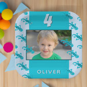 かわいいトカゲの子供の誕生日パーティーの写真 ペーパープレート