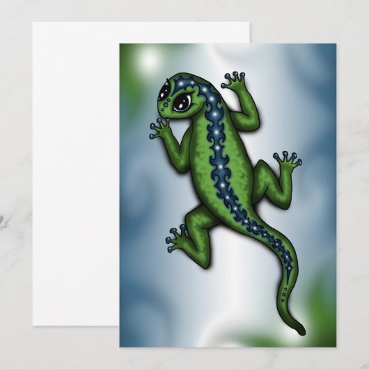 かわいいトカゲの招待 招待状 (正面/裏面)