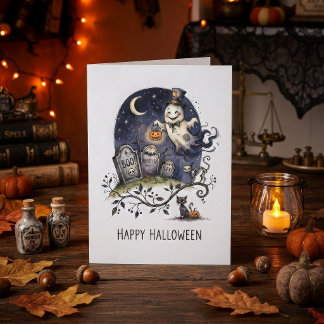 かわいいトップハットのハロウィンのお化け カード