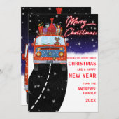 かわいいトナカイが漫画のクリスマスを運転 シーズンカード (正面/裏面)