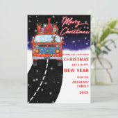 かわいいトナカイが漫画のクリスマスを運転 シーズンカード (スタンド正面)