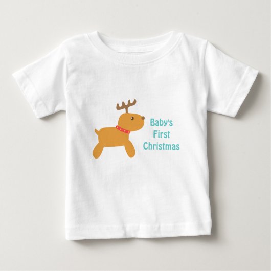 かわいいトナカイとのベビーの初めてのクリスマス ベビーTシャツ (正面)