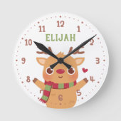 かわいいトナカイとスカーフ、キッズクリスマスルームデコール ラウンド壁時計 (正面)