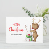 かわいいトナカイと雪だるまのクリスマス シーズンカード (スタンド正面)