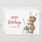 かわいいトナカイと雪だるまのハッピーホリデー シーズンカード (正面)