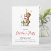 かわいいトナカイと雪だるまのホリデー・クリスマスパーティ 招待状 (スタンド正面)