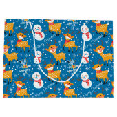 かわいいトナカイと雪だるまブルー ラージペーパーバッグ (裏面)