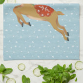 かわいいトナカイと雪 キッチンタオル (折り畳み)