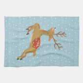 かわいいトナカイと雪 キッチンタオル (横)