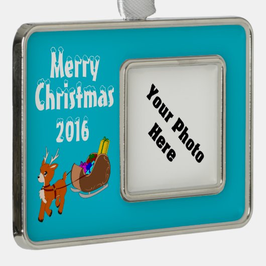 かわいいトナカイのクリスマスのカスタムによって組み立てられるオーナメント シルバープレートフレームオーナメント (右)