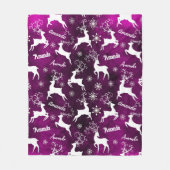 かわいいトナカイのクリスマスの繰り返し名パープル フリースブランケット (正面)