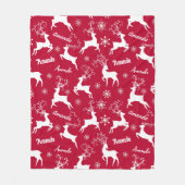 かわいいトナカイのクリスマスの繰り返し名レッド フリースブランケット (正面)