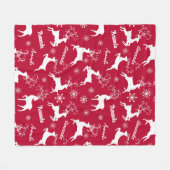 かわいいトナカイのクリスマスの繰り返し名レッド フリースブランケット (正面(横))