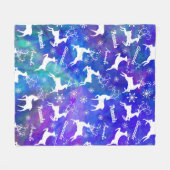 かわいいトナカイのクリスマスの繰り返し名前カラフル フリースブランケット (正面(横))