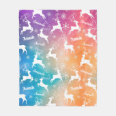 かわいいトナカイのクリスマスの繰り返し名前レインボー フリースブランケット (正面)