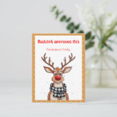 かわいいトナカイのクリスマスの願い ベージュのレトロポストカード シーズンカード (スタンド正面)