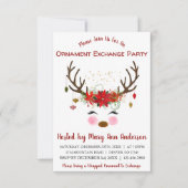 かわいいトナカイのクリスマスオーナメント交換パーティー 招待状 (正面)