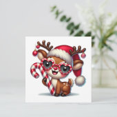 かわいいトナカイのクリスマスカード サンタ帽子とキャンディーケーン付き シーズンカード (スタンド正面)