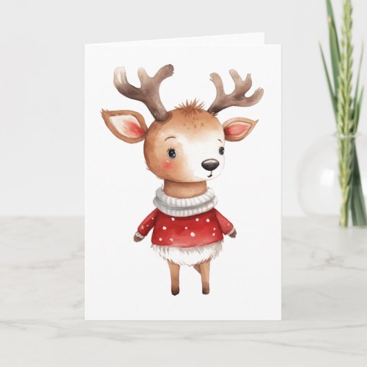 かわいいトナカイのクリスマスカード –  cute blank Xmas シーズンカード (正面)