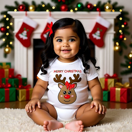 かわいいトナカイのクリスマスガール ベビーボディスーツ