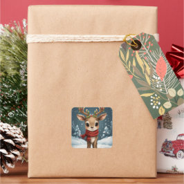 かわいいトナカイのクリスマスステッカー ギフト ノートブック用 スクエアシール