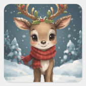 かわいいトナカイのクリスマスステッカー ギフト ノートブック用 スクエアシール (正面)