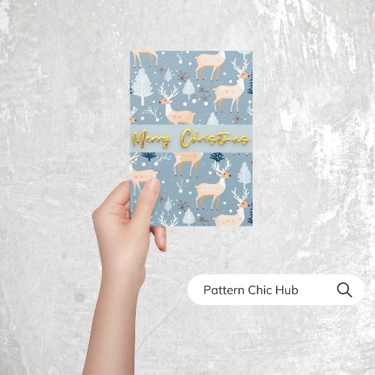 かわいいトナカイのクリスマススノーフレークモダンブルー シーズンカード