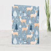 かわいいトナカイのクリスマススノーフレークモダンブルー シーズンカード (裏面)