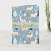 かわいいトナカイのクリスマススノーフレークモダンブルー シーズンカード (正面)