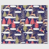 かわいいトナカイのクリスマスツリー青 ラッピングペーパー (フラット)