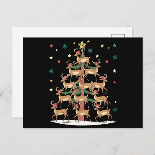 かわいいトナカイのクリスマスツリー ホリデーシーズンにぴったり シーズンポストカード (正面/裏面)