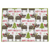 かわいいトナカイのクリスマスハッピーホリデー素朴 ラージペーパーバッグ (正面)