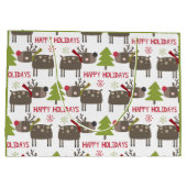 かわいいトナカイのクリスマスハッピーホリデー素朴 ラージペーパーバッグ (裏面)