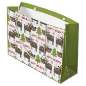 かわいいトナカイのクリスマスハッピーホリデー素朴 ラージペーパーバッグ (裏面アングル)