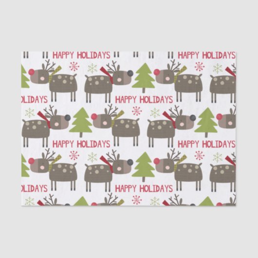 かわいいトナカイのクリスマスハッピーホリデー素朴 薄葉紙 (正面)