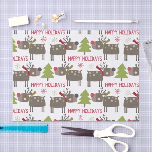 かわいいトナカイのクリスマスハッピーホリデー素朴 薄葉紙 (クラフト)