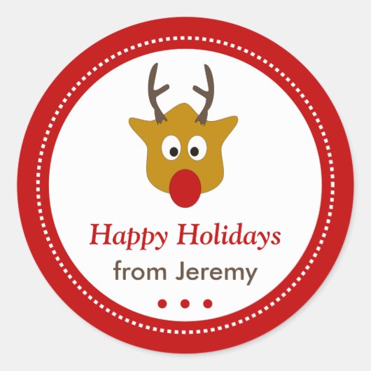 かわいいトナカイのクリスマスハッピーホリデー ラウンドシール (正面)