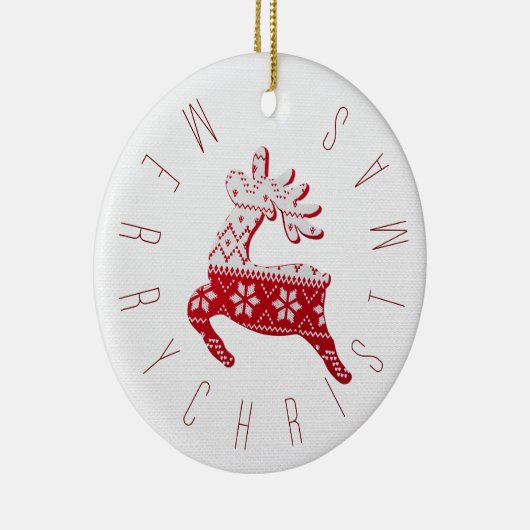 かわいいトナカイのクリスマスパターン赤と白 セラミックオーナメント (右)