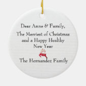 かわいいトナカイのクリスマスパターン赤と白 セラミックオーナメント (裏面)