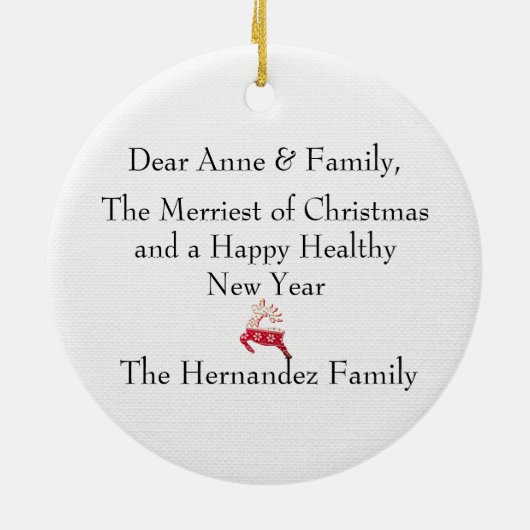 かわいいトナカイのクリスマスパターン赤と白 セラミックオーナメント (裏面)
