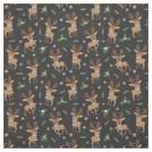 かわいいトナカイのクリスマスパターン |黒 ファブリック (見本)