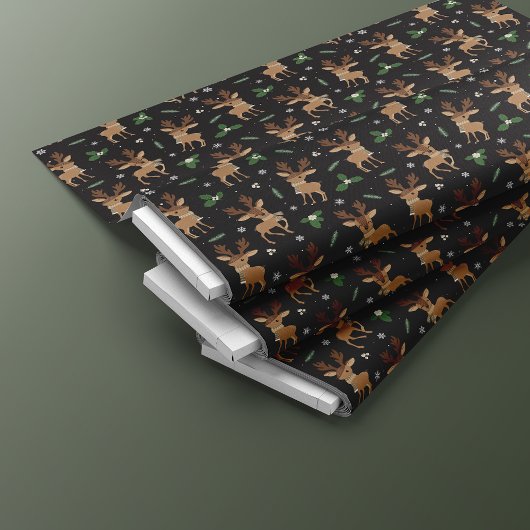 かわいいトナカイのクリスマスパターン |黒 ファブリック