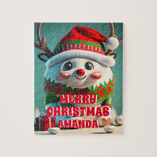 かわいいトナカイのクリスマスパーソナライズされたキッズ ジグソーパズル (縦)
