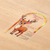 かわいいトナカイのクリスマスパーティー アクリル招待状 (レイダウン)