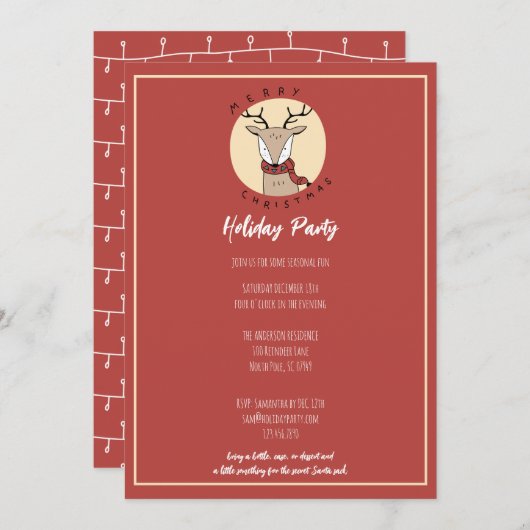 かわいいトナカイのクリスマスパーティー シーズンカード (正面/裏面)