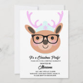 かわいいトナカイのクリスマスパーティー スカーフ ハット メガネ 招待状 (正面)