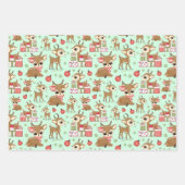 かわいいトナカイのクリスマスプレゼントオーナメントスノーフレーク ラッピングペーパーシート (正面3)
