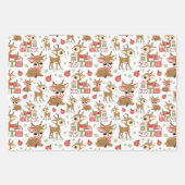 かわいいトナカイのクリスマスプレゼントオーナメントスノーフレーク ラッピングペーパーシート (正面)