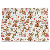 かわいいトナカイのクリスマスプレゼントオーナメントスノーフレーク ラージペーパーバッグ (正面)